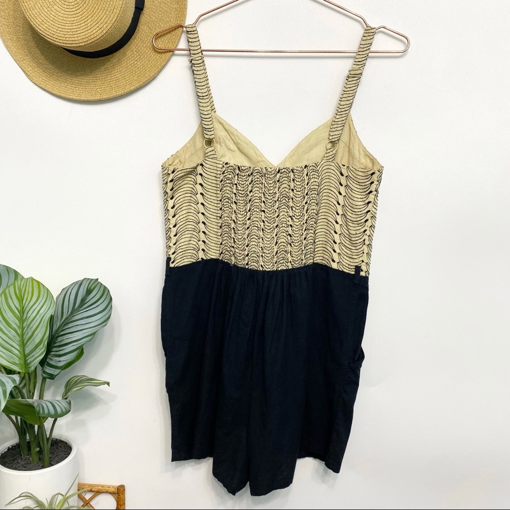 anthro | lilka banana bunch embroidered romper linen smocked s - Picture 8 of 13